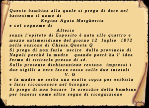 Lettera identificativa Ruota degli esposti basilica Annunziata Maggiore Napoli