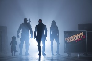 Guardians Of The Galaxy Vol. 2 Start of Production Image L to R: Rocket (voiced by Bradley Cooper), Drax (Dave Bautista), Groot (voiced by Vin Diesel), Peter Quill/Star-Lord (Chris Pratt) and Gamora (Zoe Saldana) ©Marvel 2017